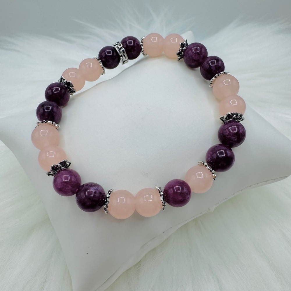 Garnet & Rose Quartz 8mm Beaded Bracelet